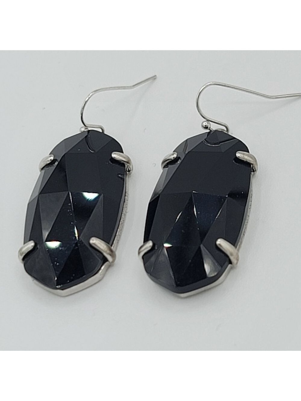 Kendra Scott Esme Earrings Black Silver Tone #860 - Picture 2 of 9